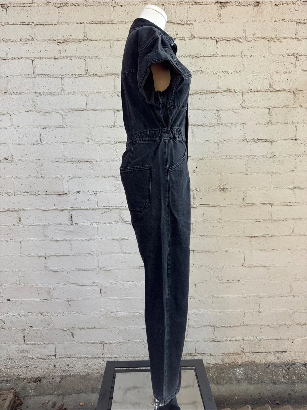 Free People We The Free Marci Jumpsuit Black Wash Denim Size XS